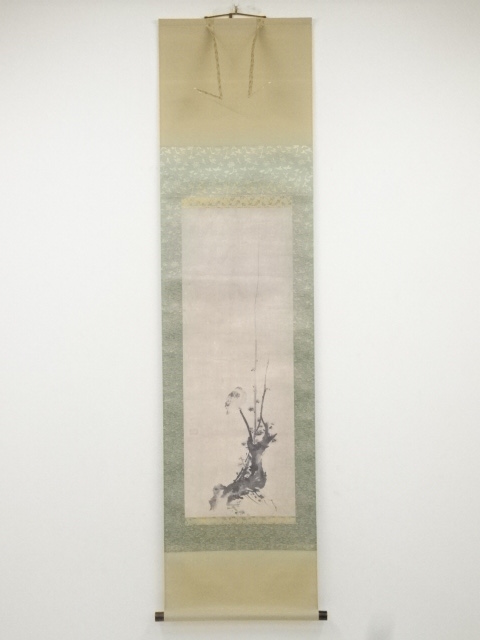 JAPANESE HANGING SCROLL / PRINTED / UME BLOSSOMS & BIRD / MUSASHI MIYAMOTO